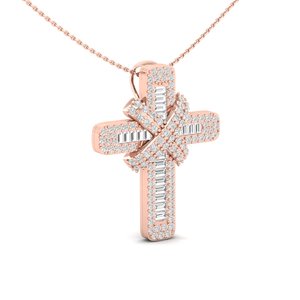 Pendentif croix en argent sterling 925 avec moissanite véritable ronde de 3 carats pour femme Tishya Diamond, avec chaîne et breloques offertes - Product Image 6