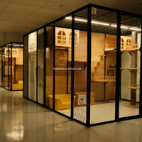 Villa pour chat de luxe moderne en alliage d'aluminium et verre trempé, grande cage intérieure pour chat pour animalerie
