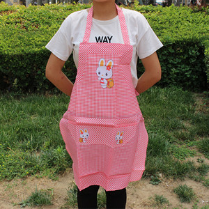Delantal a cuadros rosa con dibujo de conejo y múltiples bolsillos para cocinar y uso diario - Product Image 1