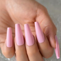 Presse pure sur les ongles cercueil moyen solide noir mat bâton sur couverture complète réutilisable pour les femmes fille faux ongles ensemble ongles longs