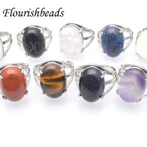 Bagues ouvertes en cuivre avec cabochons ovales en <span class=keywords><strong>cristal</strong></span> naturel (Lapis Lazuli, Œil de Tigre, Améthyste, Onyx) pour la fabrication de bijoux pour femmes - Product Image 5