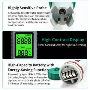 Medidor Digital de Salinidad, <span class=keywords><strong>pH</strong></span>, EC, Temperatura y TDS 5 en 1, Probador de Calidad del Agua para Piscinas, Agua Potable, Acuarios, Hidroponía, Jacuzzis y Spas - Product Image 3