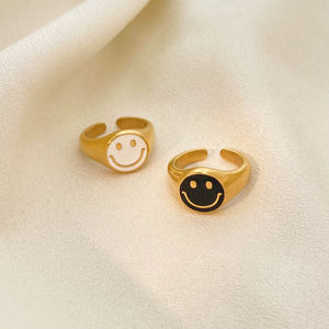 Anello sorridente in acciaio <span class=keywords><strong>al</strong></span> titanio placcato in oro 18K joyas de acero inossidabile <span class=keywords><strong>al</strong></span> por mayor olio a goccia simpatico anello di apertura del <span class=keywords><strong>sorriso</strong></span> - Product Image 6