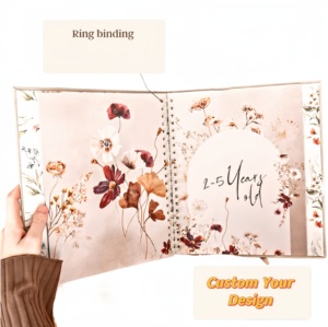 Venta al por mayor de lino personalizado encuadernado en espiral libro de recuerdos para bebés de tapa dura álbum de recortes Diario para bebés - Product Image 4