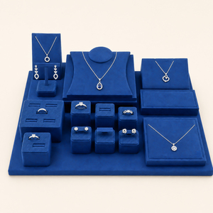 Zebopak Royal Blue Velvet Jewelry Store Counter Display Set with <b>Necklace</b> Bust <b>Ring</b> Earring Pendant Holder Cube Stand Factory - Product Image 2