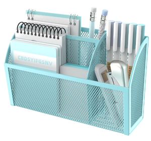 Magnetic Desk Organizer 3 Compartment Metal Mesh <b>Pen</b> Holder for Locker Whiteboard Refrigerator Office <b>Gold</b> - Product Image 3