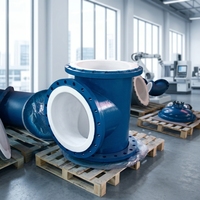 Harga Pabrik PTFE Lined Carbon Steel Reducing Tee Halus Tahan Korosi Tahan Suhu Tinggi Standar ASTM Flange Pipe Fitting