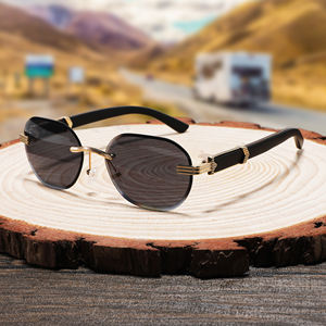 High Quality <b>Rimless</b> Metal Polarized <b>Sunglasses</b> High Quality Luxury Handmade Wooden <b>Sunglasses</b> <b>Men</b> 2024 - Product Image 1