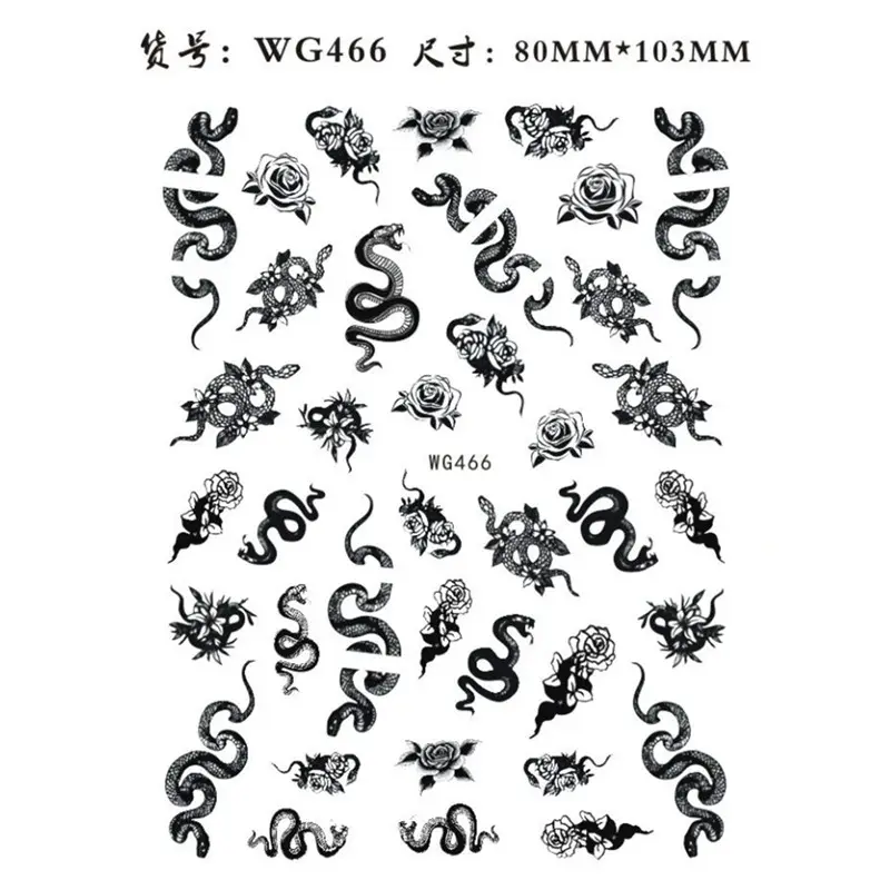 WG462-WG482 3D Latest Snake Design Nail Art Stickers Cartoon Sexy Lady Nail Wraps Nail Art Decorations Decals