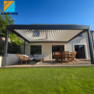 Pergola de jardin en aluminium avec portes coulissantes en verre, véranda extérieure à <span class=keywords><strong>toit</strong></span> à lames orientables pour salon de jardin hivernal - Product Image 5