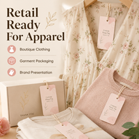 Étiquettes volantes en papier premium rose pâle et blanc, motif botanique, coins arrondis, avec ficelle en coton pour boutique de vêtements féminins