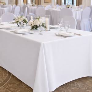 Wholesale 120 Inch White Rectangular Polyester <b>Tablecloth</b> Hotel Banquet Event Rental Linen - Product Image 1