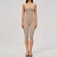 Conjunto de yoga de dos piezas para mujer, transpirable, de ajuste relajado, liso, cepillado, para deportes al aire libre, de Spandex/Nylon, estilo europeo-americano transfronterizo.