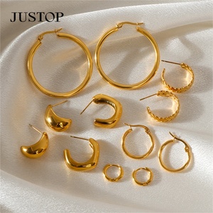 Aretes de Acero Inoxidable Chapados en Oro de 18K JUSTOP, Resistentes al Agua, Estilo Grueso, No se Deslustran, Joyería de Moda para Mujeres, Fiestas - Product Image 5