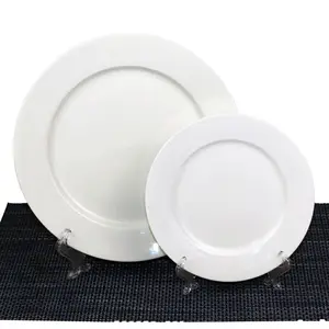 White vitrified porcelain magnesium plates utensil kitchenware standard dinner plate size round charger plate