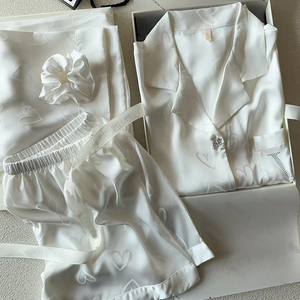 HUOYOUNG-Pijama personalizado de 3 piezas <span class=keywords><strong>para</strong></span> mujer, ropa de noche <span class=keywords><strong>para</strong></span> <span class=keywords><strong>dormir</strong></span>, pijama de seda de satén Jacquard <span class=keywords><strong>para</strong></span> mujer - Product Image 1