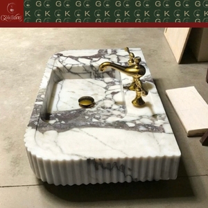 GOLDKING Bathroom Vanity Custom Calacatta Viola Marble <strong>Wash</strong> Basin White Base Purple Grey Veins Fluted Edge CNC Precision - Product Image 6