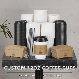 Wholesale Customized Logo 16 oz Paper Disposable <b>Coffee</b> <b>Cups</b> Lids & Sleeves <b>with</b> <b>Straw</b> for Party Use - Product Image 2