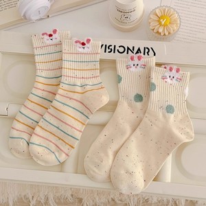 Women's Crew Socks Solid Color Polyester Breathable Sweat-Absorbing Casual Mid-Calf Socks With Cartoon Bunny Design - Product Image 4