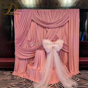 Tenda Decorativa JINDA Personalizzabile a Tema Rosa con Drappeggio Incrociato Frontale in Seta Ghiaccio e Spandex per Sfondi di Matrimoni ed Eventi - Product Image 2