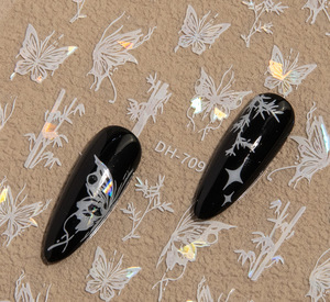 Nouveaux autocollants pour ongles 3D laser argentés, papillons creux, autocollants adhésifs pour ongles - Product Image 5