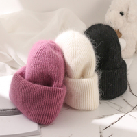 Gorro de lana para mujer de otoño e invierno, gorro tejido de invierno de piel de conejo LARGO DE Angola, logotipo personalizado, patrón de camuflaje, tipo de personaje