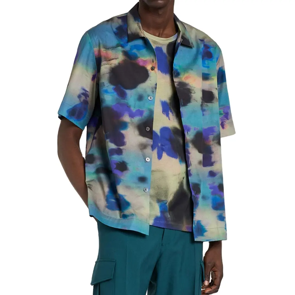 Custom Men New Design Printing Summer Vacation Beach Turn Down Collar Short Sleeves Shirts Mens Casual Streetwear Buttons Shirt