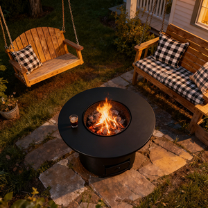 Brasero de Hierro con Estructura Metálica y Almacenamiento, Diseño de Mesa Redonda para Reuniones en Patios y Jardines al Aire Libre en EE. UU. y la UE - Product Image 3