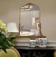 Miroir Coiffeuse Vintage Sculpté Style Européen Doré, Miroir Mural Antique Décoratif pour la Maison avec LED
