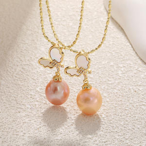 Perhiasan berlapis emas asli keluaran baru kalung bunga mawar bentuk labu kalung liontin mutiara air tawar Barok - Product Image 4