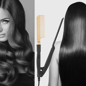 Professional Foldablae Heat Resistance V Type Hot Comb Dry and Wet Electric Hair Straightener Comb for Hair Styling