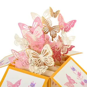 Día DE LA MADRE Regalo de mamá Mariposa Rosa 3D Pop up Tarjeta de cumpleaños Día de San Valentín Tarjeta de regalo de aniversario de boda