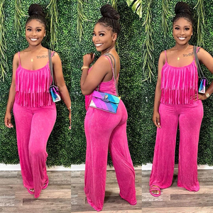 OuYaan tuta con cinturino regolabile con frangia anteriore a gamba larga un pezzo completo tute Casual da donna - Product Image 2