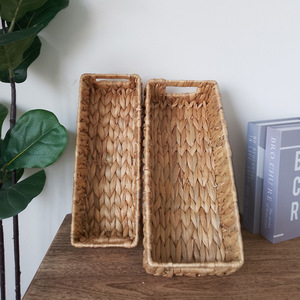Panier de rangement rectangulaire en jacinthe d'eau tressée, couleur naturelle, pour aliments, type sur pied RD235103 - Product Image 2