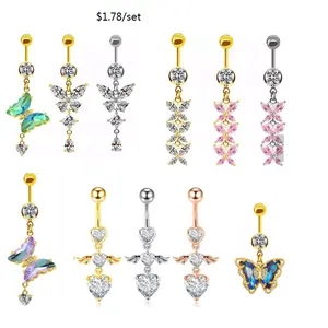 Gaby Belly Rings Jewelry Surgical Steel Butterfly Stainless Steel Piercing Shiny Belly Piercing Belly Button Ring Body Jewelry
