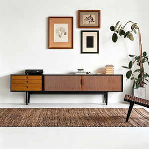 Mid-Century Modern Fluted Wood <b>TV</b> <b>Stand</b> with Drawers, Media Console for Living Room - Product Image 3