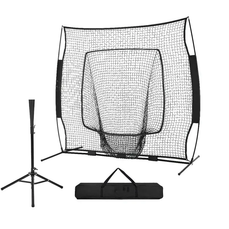 7 x 7 Feet Baseball Backstop Softball Practice Net with Strike Zone Target Tee and Carry Bag for Batting Hitting and Pitching