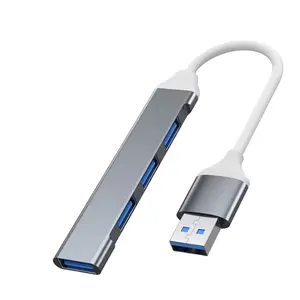 银色多功能4端口USB集线器扩展坞转换器4合1 USB 3.0集线器，适用于iPad笔记本电脑移动硬盘