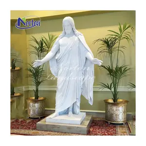 Religiosa meditando mármol blanco tamaño de piedra estatua de Jesús de escultura para venta