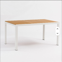 Table à manger rectangulaire moderne pour l'extérieur - Bois de manguier massif avec base en métal - Meubles de jardin pour patio