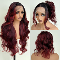 Peluca de encaje frontal sintética Alibaba HAIR 13*6 HD resistente al calor con mechas, peluca de ondas sueltas pre-arrancada para mujeres afroamericanas
