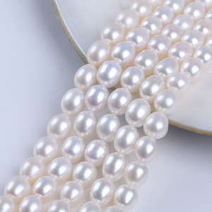 Collier de perles d'eau douce naturelles de Zhuji, haute brillance, 9-10 mm, forme de riz blanc, bijoux semi-finis, haute qualité, vente en gros - Product Image 1