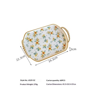 Nouveau plateau de rangement pour plantes en plastique au design vintage, motif <span class=keywords><strong>fleur</strong></span> d'hibiscus platine, ensemble de vaisselle dorée, assiettes et plateaux de cuisine - Product Image 6