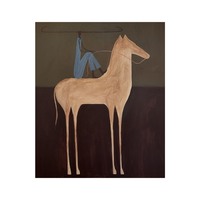 Peinture à l'huile personnalisée peinte à la main sur toile, art populaire, cheval et cavalier, décoration murale prête à accrocher, salon, maison, cadeau
