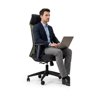 Fauteuil de bureau ergonomique KINSHA HR-01 de luxe moderne à dossier haut avec base pivotante électrique, en maille et tissu métallique pour la maison et le bureau - Product Image 1