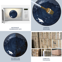 Juegos de Vajilla para Restaurantes, Vajilla de Cerámica de Lujo, Diseño de Platos para Catering, Juegos de Vajilla de Porcelana Azul Profundo, Plato Azul para Hotel