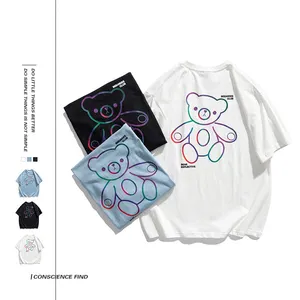 Camiseta de manga corta reflectante para hombre, camisa con estampado de logotipo personalizado, oso de peluche, para primavera y verano