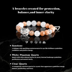 RINNTIN GMB94 Vente en gros usine Bracelet tendance en perles de cristal de guérison, pierres précieuses, pierre de <span class=keywords><strong>soleil</strong></span> et quartz fantôme blanc - Product Image 3