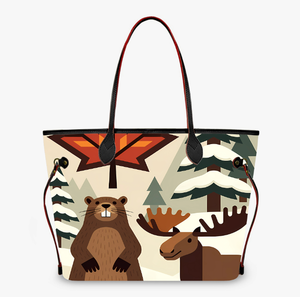 Individuelles Logo Kanadischer Ahornblatt-Hirsch-Biber Bedruckte PU-Leder Damen Tragetaschen Schultertasche Geldbörse Lässige Reisehandtasche - Product Image 5