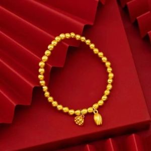 Vintage <b>Beaded</b> <b>Bracelet</b> 9K Gold Jewelry 24K Gold Plated Imitation Pearl Flower <b>Charm</b> Unisex Gift - Product Image 2